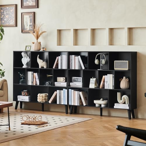 LEYAOYAO 8 Cube Bookshelf, Mid-Century Modern Book Shelf with Legs, Black