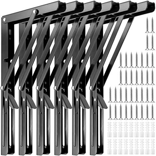6 PCS 12 Inch Collapsible Folding Shelf Brackets, Wall Mount, Black