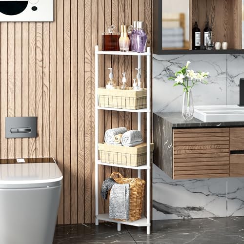 Corner Shelf Stand - 4 Tier Bamboo Small Corner Bookshelf for Office Kitchen Bedroom Plant Stand Living Room Decor Small