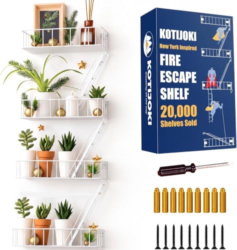 Fire Escape Shelf, 4 Tier Floating Ladder Shelf for Wall Decor & Storage