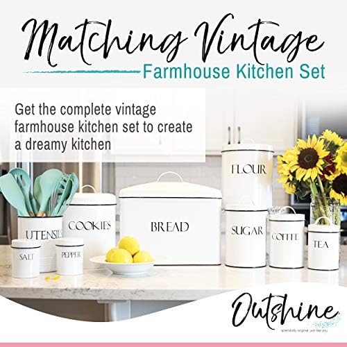 OUTSHINE White Cookie Jar with Airtight Lids | Vintage | Kitchen Counter Decorative Farmhouse Countertop Metal Treat Con