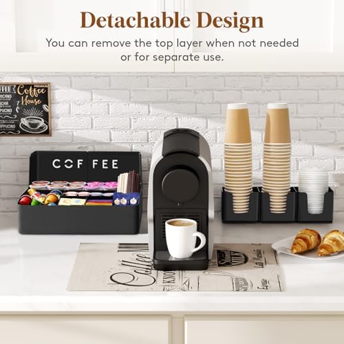 Lifewit 2-tier Coffee Station Organizer, 10 Compartments, Black, Plastic