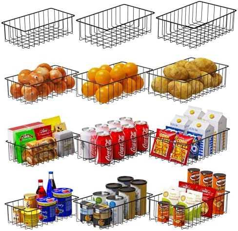 Joben Oligey 12 PACK (3 Szie) Small Wire Storage Baskets for Organizing,Pantry Organization Bins for Cabinets, Metal Bas