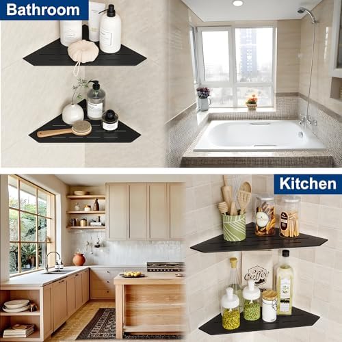 Matte Black 10 Inch Corner Shower Shelf with Slot Design, 2 Pack