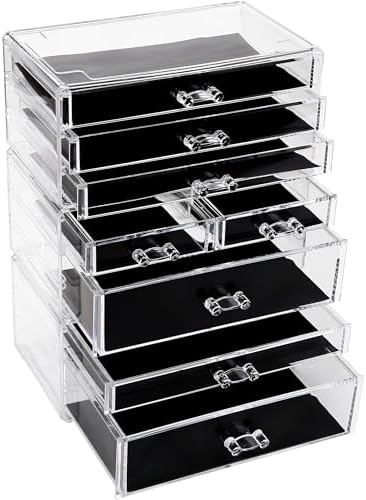 Sea Team 3-Tier Stackable Clear Acrylic Makeup Organizer with Drawers