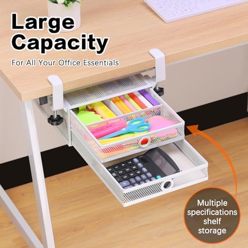 ROSYLINE Under Desk & Desktop Drawer Organizer, 2-Tier Big Capacity
