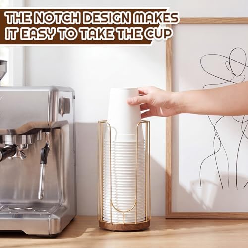 Geelin 18oz Adjustable Coffee Cup and Lid Dispenser with Wooden Base