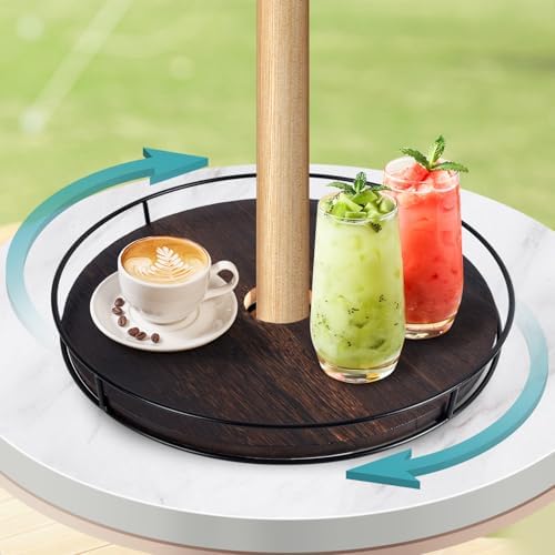 12" Lazy Susan with Umbrella Hole for Outdoor Patio Table - 360° Rotation Iron Turntable Organizer for Beach Umbrellas P