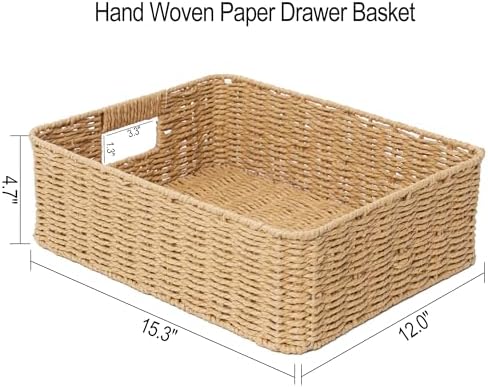 Rectangular Woven Paper Rope Storage Baskets for Shelves(Desert)