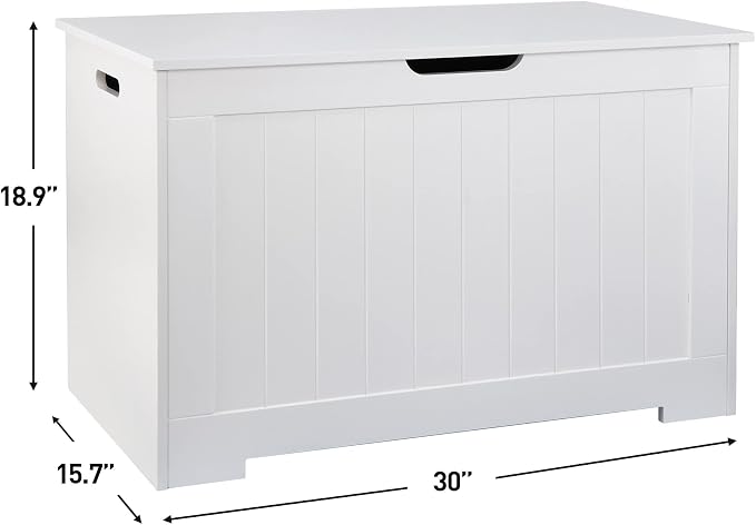 LEMY Storage Chest/Bench, 30 Inches Wooden Toy Organizer with 2 Safety Hinges, Storage Box for Entryway, Bedroom, Living Room, White