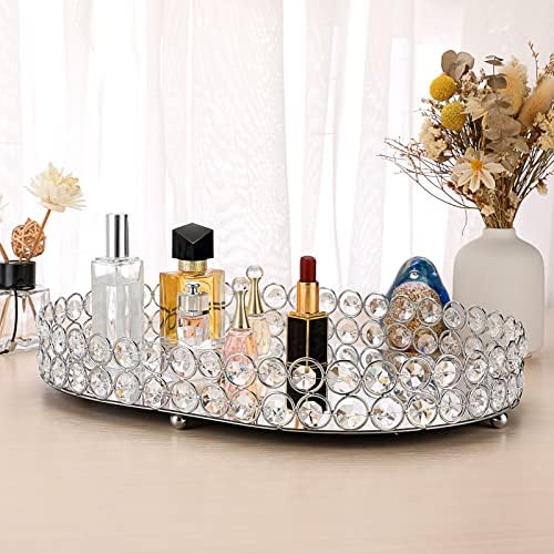 Hipiwe Crystal Vanity Tray, Mirrored Dresser Perfume Trays for Makeup Tray Cosmetic Skin Care Storage, Jewelry Trinket O