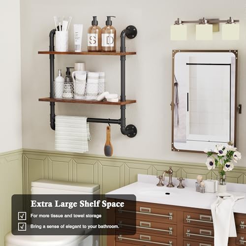 Merapi 24" 2 Tier Industrial Floating Shelves with Tower Bar