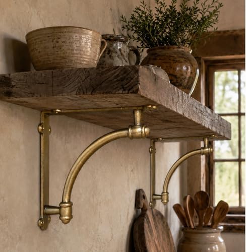 NACH Decorative Shelf Brackets, 2 Pack of 9.6 x 1.7 x 9.6 inch Gold Brackets - Cast Iron Shelf Brackets for Mounting - H
