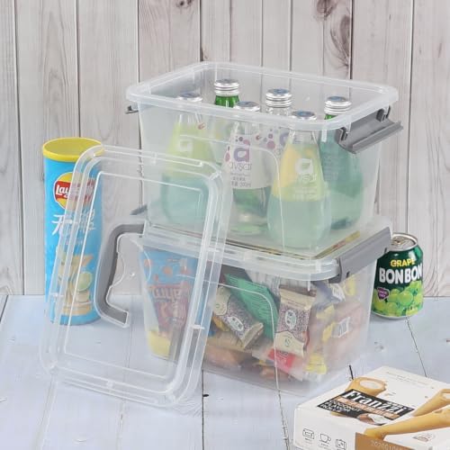 Farmoon 6 Quart Clear Storage Bin, Latch Box with Grey Handle, 6 Packs