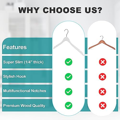 Luxury Ultra Thin 20 Space Saving Wooden Clothes Hanger, 360 Degree Rotating Hook, Best for Shirts, Blouses, Pant, Dress