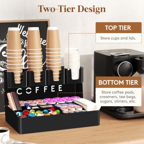 Lifewit 2-tier Coffee Station Organizer, 11 Compartments, Black, Plastic