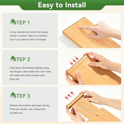 FJO 6 Pack Bamboo Drawer Dividers 4.65" High Adjustable from 17'' to 22''