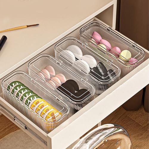 JessLab Makeup Brush Holder Organizer, Clear Makeup Sponges Organizer, Cosmetic Storage Case with Lid Display Case for V