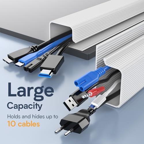 DELAMU 4 Pack Cable Management Under Desk - Office & Home Cable Organizer,J-Channel Cable Management for Clutter-Free En