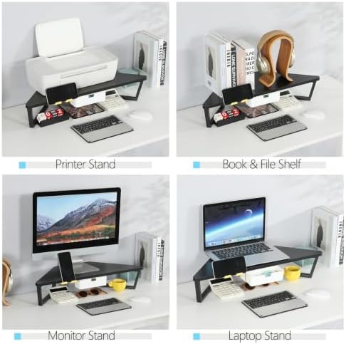 TEAMIX Corner Monitor Stand with Drawer and Phone Holder, 26x12.6x5.3in