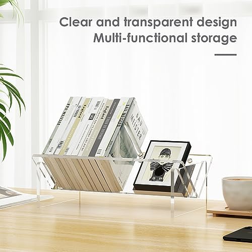 RekRang Acrylic Desk Bookshelf,Small Desktop Bookcases Clear Book Shelf Organizer for Home Office School,Book Stand Disp