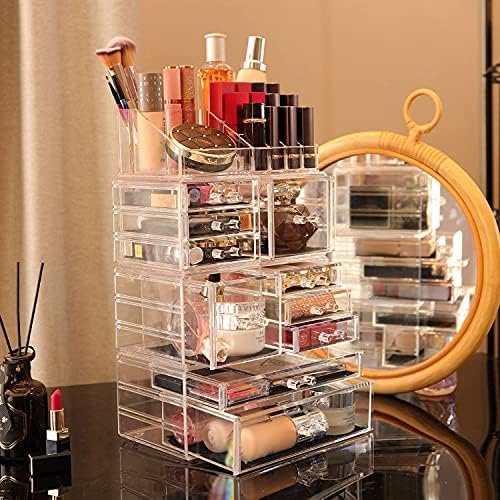 Cq Acrylic 4 Pack Clear Makeup Storage, Stackable 10 Drawer Organizer for Vanity, Jewelry, Hair Clip, Beauty & Skincare 