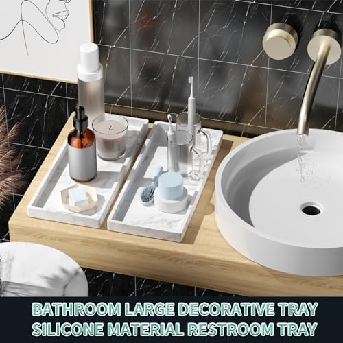 BBK 2PC Countertop Vanity Tray Large 11.8" Bathroom Tray Silicone