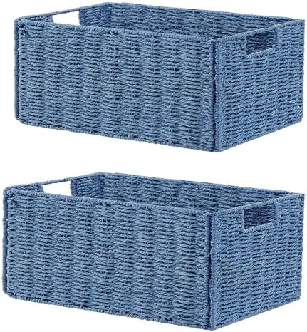 Vagusicc Wicker Storage Basket, Set of 2 Hand-Woven Paper Rope Wicker Basket, Small Storage Baskets for Organizing Toile