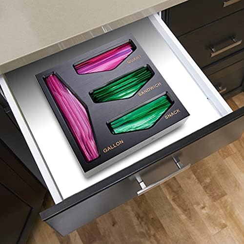 Bamboo Bag Storage Organizer for Kitchen Drawer, Baggie organizer, Compatible with Gallon, Quart, Sandwich and Snack Var