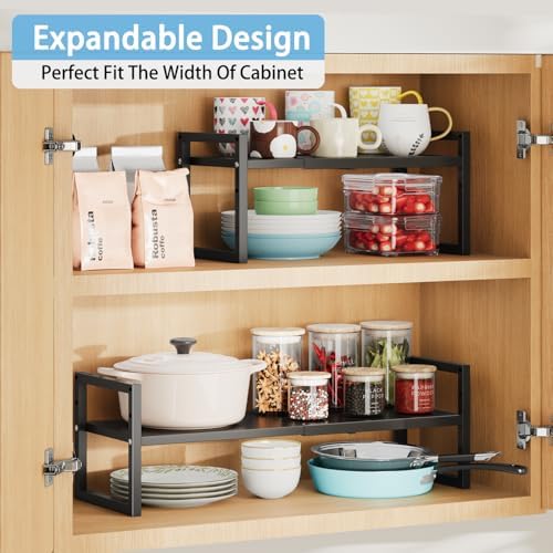 2 Pack Expandable Kitchen Cabinet Shelves Organizer,Heavy Duty Metal Shelving Units and Storage,Stackable Adjustable Kit
