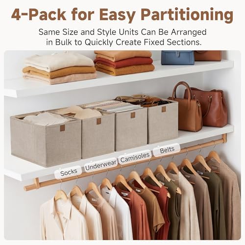 StorageWorks Narrow Storage Bins for Closet Shelves, Brown&Beige, 4-Pack