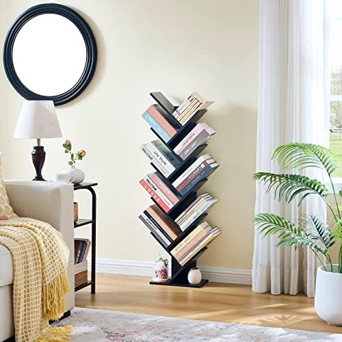 Hoctieon 10 Tier Tree Bookshelf, 10 Shelf Bookcase, Free Standing Tree Bookcase, Display Floor Standing Shelf for Books,