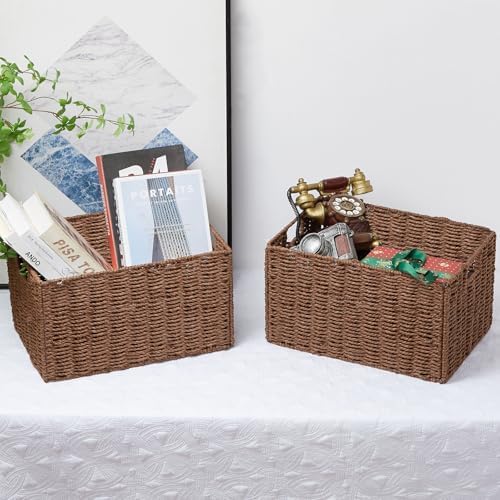 Vagusicc Large Wicker Storage Basket, Set of 2 Baskets for Organizing Brown