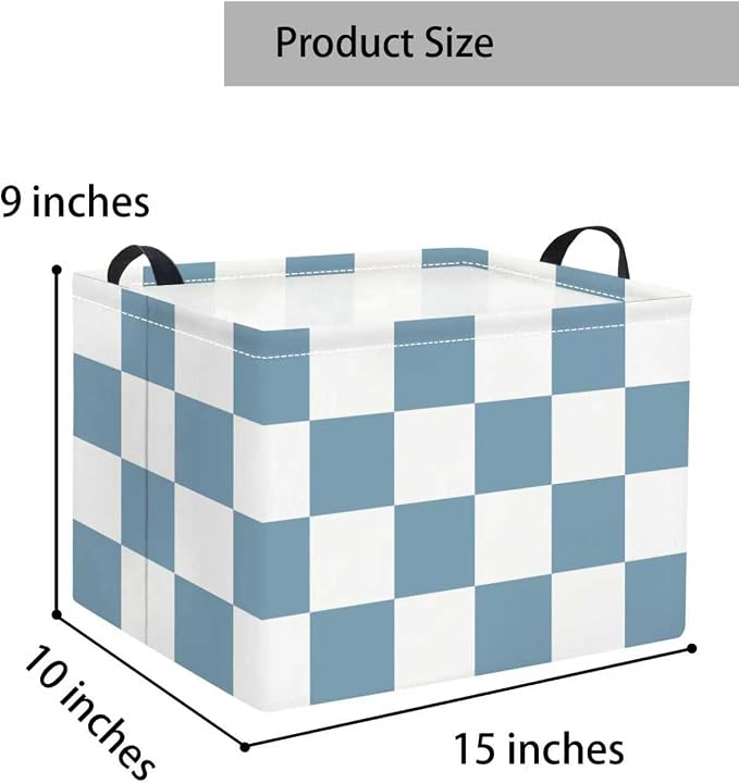 Rectangular Baby Kids Storage Basket for Home Kitchen Girls Cute Toy Storage Bin Organizer Shelf Book Room Decor(Blue Checkered)