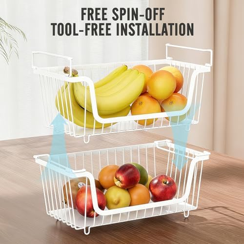 GAOKASE 4 Pcs Stackable Wire Baskets,14.57" L x 7.09" W x 5.12" H