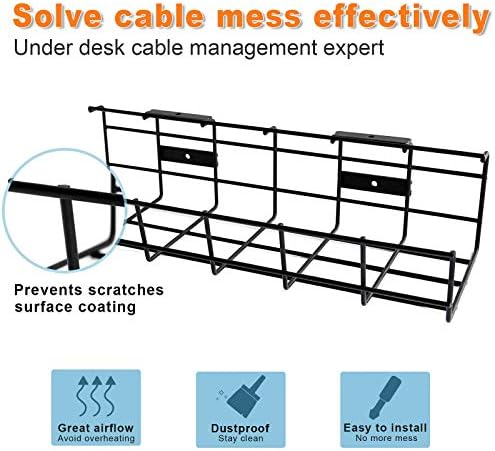 Under Desk Cable Management- 2 Pack Cord Organizer. Metal Wire Cable Management Tray for Office, Studio and Home. Super 