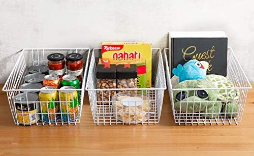 iPEGTOP Wire Freezer Stroage Baskets, 13.4 inch Set of 3 Farmhouse Storage Bins Basket Freezer Storage Organizer Bins wi