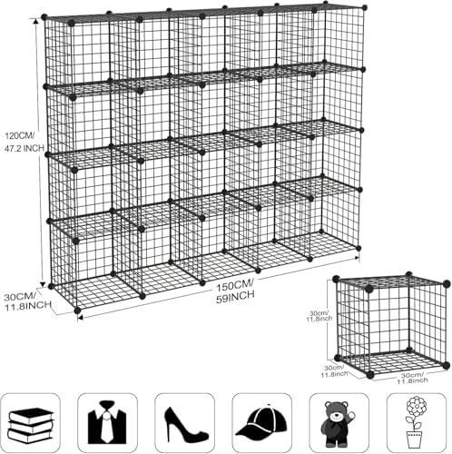 Wire Storage Cubes, Metal Storage Shelves Bookshelf, Stackable Modular Closet Organizer for Bedroom Living Room, Office,