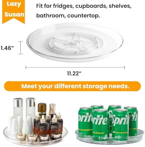 vacane Clear 11" Lazy Susan Organizer, 2 Pack Plastic Lazy Susan Turntable for Cabinet Rotating Pantry Lazy Susan Cabine