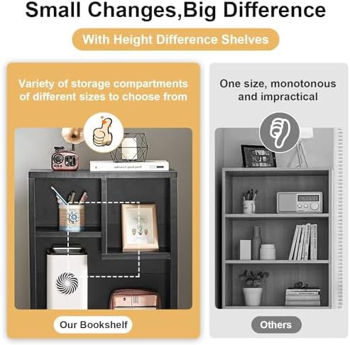 VECELO Small Black Bookshelf, 21.3" H Freestanding Open Cubby Storage Cabinet, Storage Organizer with Uneven Compartment