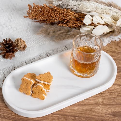 Koville 12"x6" Elegant White Marble Bathroom Tray, Natural Marble Vanity Trays for Home Decor, Stone Perfume Organizer J