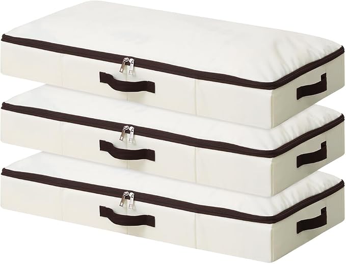 Home Organization and Storage with Sturdy Sidewalls & Bottom, Pack of 3 | Heavy Duty Storage Bins, Tear-Proof Drag-Resistant, Ideal for Apartment, Dorm, Bedroom, Attic, Stackable (Beige, 29.5x15x4")