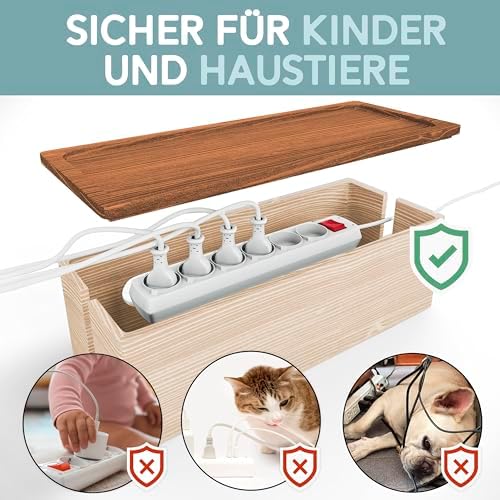 NATURE SUPPLIES Set of Two Natural Wood Cable Management Box, Large and Medium Cord Organizer to Hide Wires and Power St