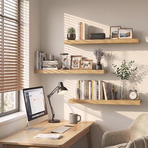 Floating Shelves 30 Inch, Wall Mounted Wood Shelf Set of 3, 8" Deep Shelf