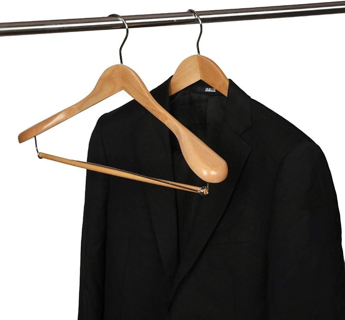 Quality Luxury Wooden Suit Hangers Wide Wood Hanger for Coats and Pants Retro Finish (18, Natural Finish)