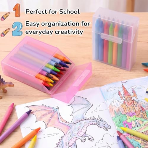 Clabby 2 Pcs Clear Plastic Crayon Boxes Hold 24 Count, Pink,Clear