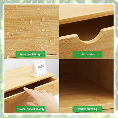 Charmewooden Bamboo Desk Organizer With Drawers Countertop Drawers Counter Storage Box Corner Desk Organizer for Home Office No Assembly Required