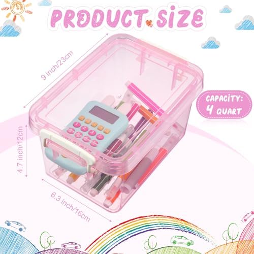 Wenqik 6 Pack Colorful Plastic Storage Bins with Lids, Pink