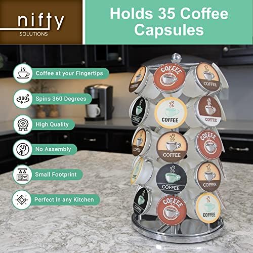 Nifty K Cup Holder – Compatible with K-Cups, Coffee Pod Carousel | 35 K Cup Holder, Spins 360-Degrees, Lazy Susan Platfo