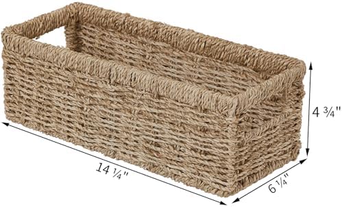 Vagusicc Wicker Storage Basket, Hand-Woven Seagrass Wicker Baskets with Handles, Toilet Paper Basket for Toilet Tank Top, Small Wicke Baskets for Organizing Shelves, 2-Pack, Seagrass